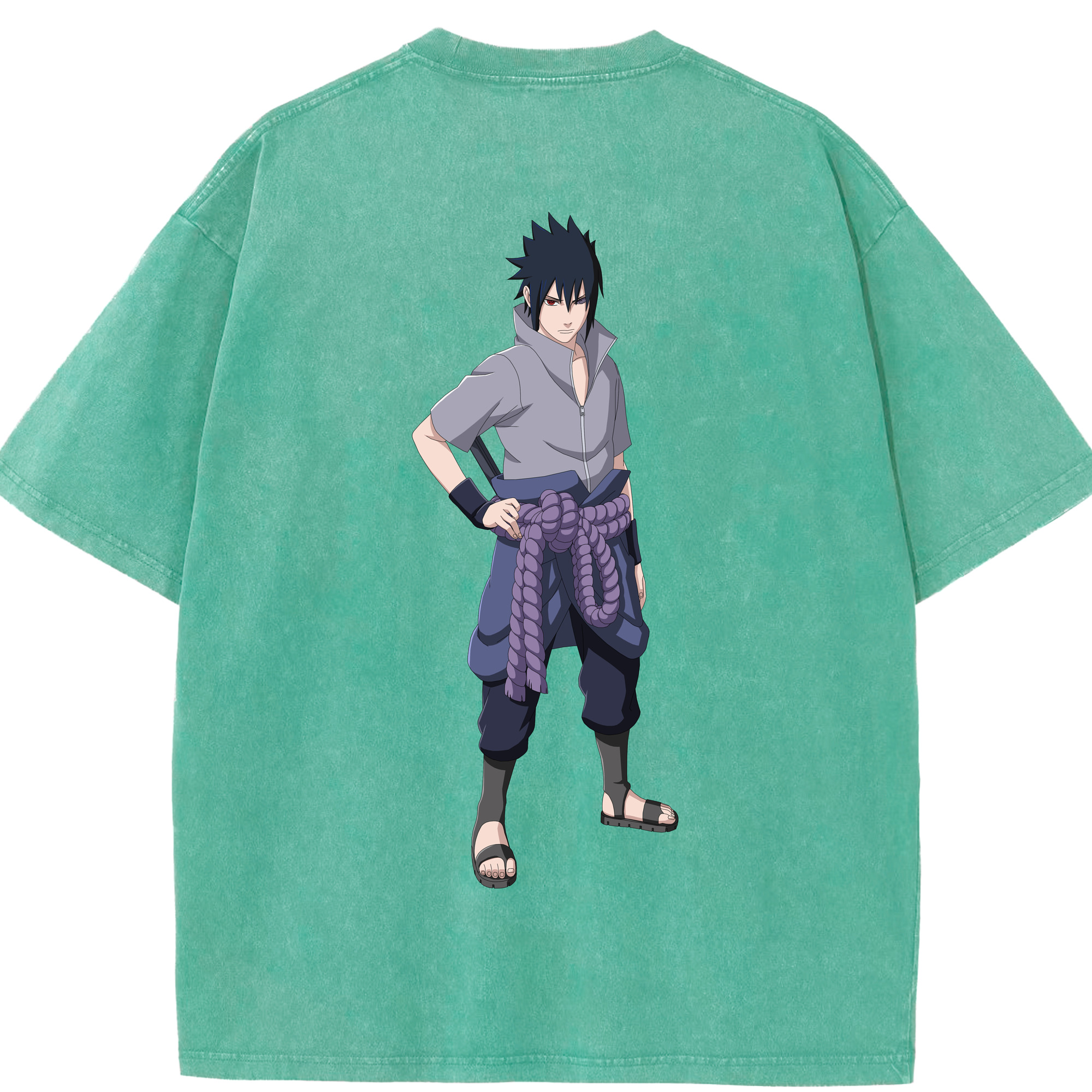 （画像用） NARUTO -ナルト- うちは サスケ Uchiha Sasuke 綿100% ヴィンテージ風 半袖Tシャツ（背面プリント）